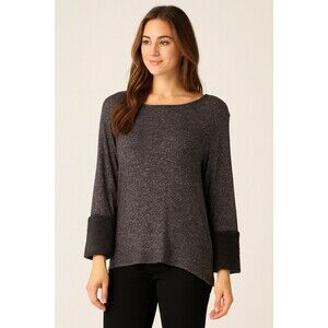 Bobeau Knit Top M Gray Fuzzy Sleeve Cuffs